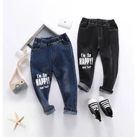 2021 new girls jeans letter printing solid middle waisted pocket elastic band boys jeans spring autumn fashion children jeans