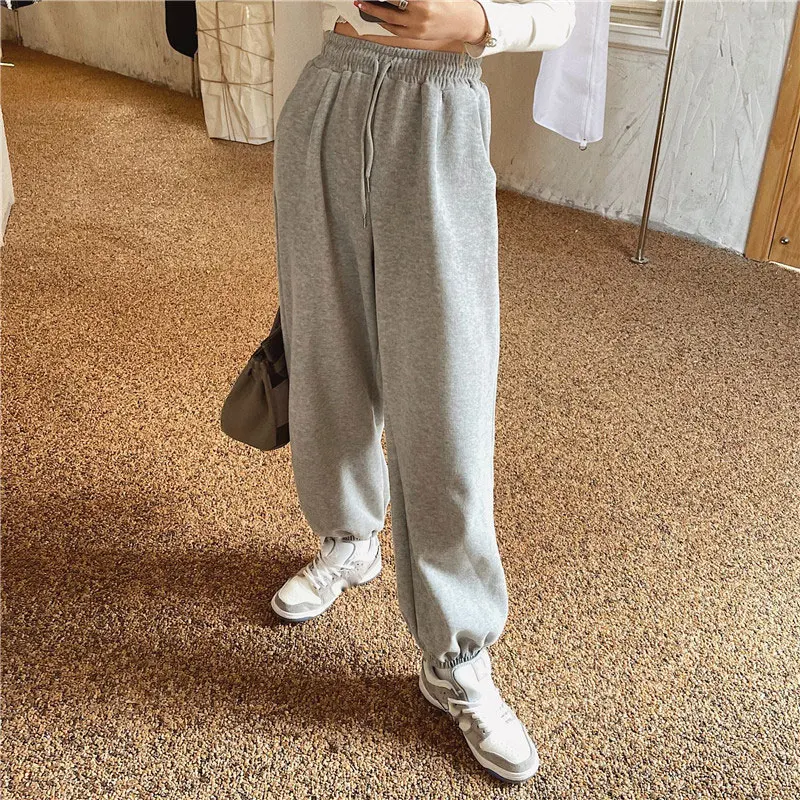 YUANYUANJYCO Autumn Spring Women Baggy Sport Harem Pants Korean Fashion Elastic High Waist Loose White Grey Black Trousers Woman track pants