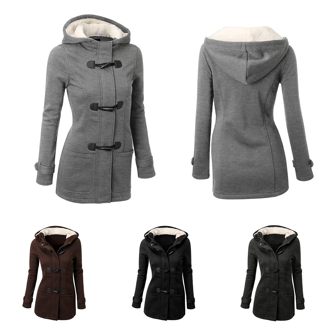 

Women Autumn Winter Warm Thick Fleece Cardigans Outerwear Hooded Sweatshirt Hoodies Coat Jacket