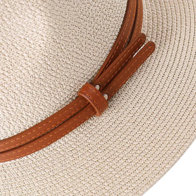 

New Natural Panama Soft Shaped Straw Hat Summer Women/Men Wide Brim Beach Sun Cap UV Protection Fedora Hat