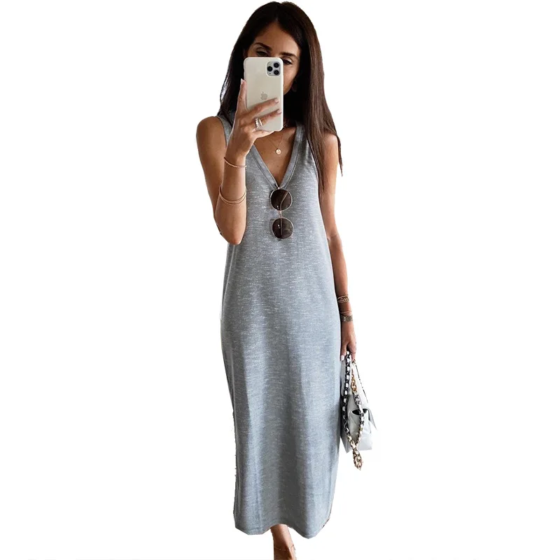 

Summer Maxi Dress Women 2021 Spring Elegant Sexy Dress V-Neck Sleeveless Bodycon Dress Robe Femme Vestido De Mujer Verano Y2k