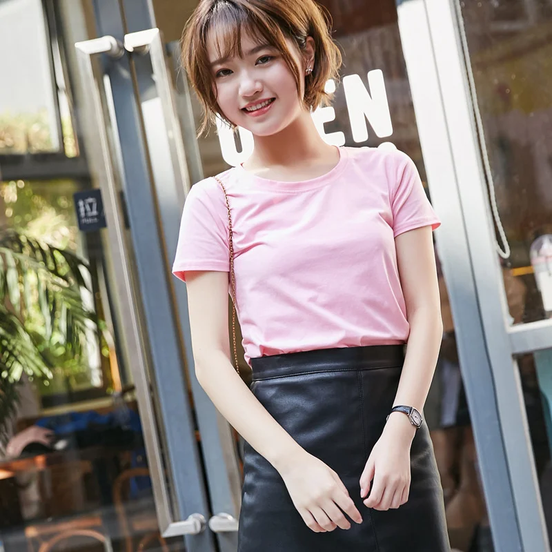 

Футболка женская однотонная с коротким рукавом, модная базовая Модная приталенная Майка в Корейском стиле, большие размеры, лето