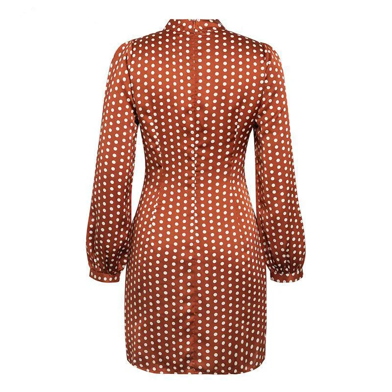 

Polka Dot Irregular Dress Women Spring O Neck Knee-length Beach Dress Female Long Sleeve Casual Holiday Party Club Vestidos 2021
