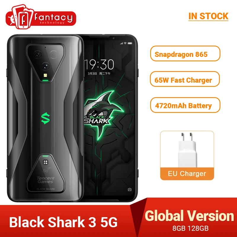 Глобальная версия черного цвета с изображением акулы 3 5G Snapdragon 865 8 ГБ 128 игры