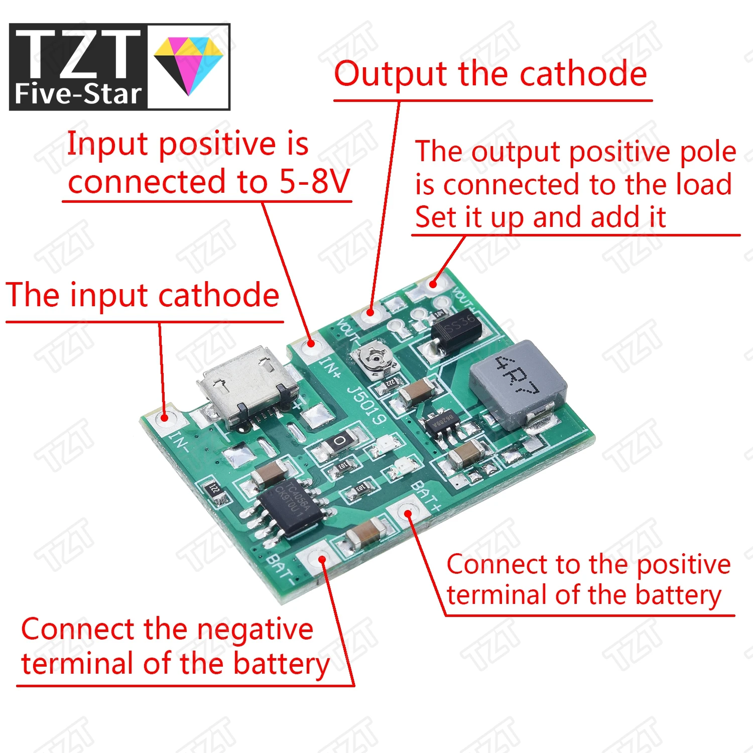 Плата зарядного устройства для литий-ионного аккумулятора TP4056 Повышающий Модуль