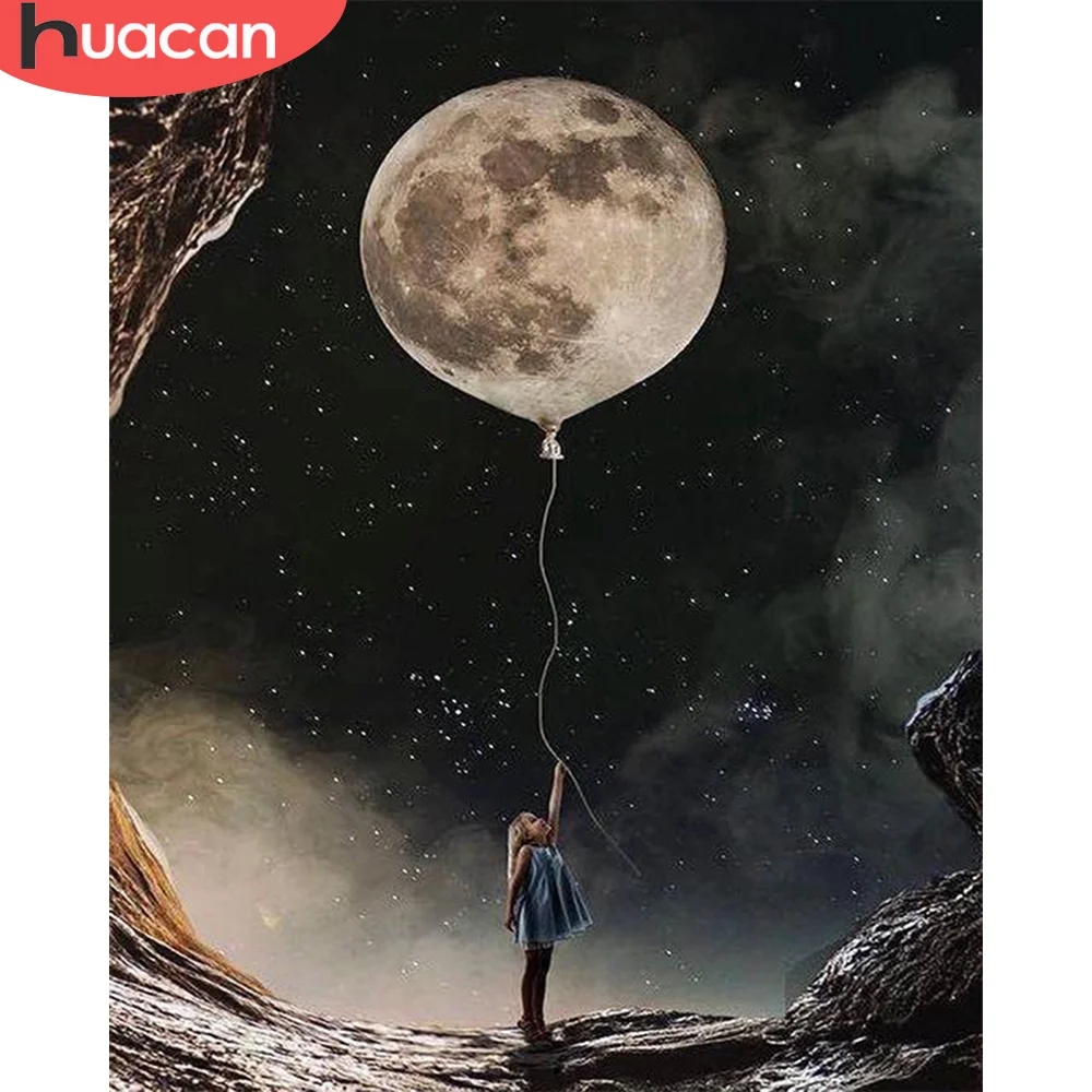 

HUACAN Painting By Numbers Moon Acrylic Wall Art Unique Gift On Canvas Picture By Numbers Tree Scenery For Living Room