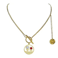 sunflower red crystal stainless steel choker necklace womenmen gold color round necklaces jewelry collares de moda n4896s06