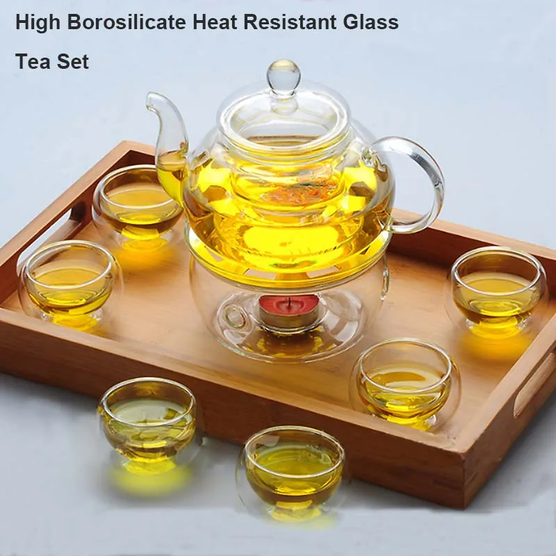 

2021 new high quality stainless steel glass teapot tea maker China tea set glass coffee pot office tea set portable tea cup set