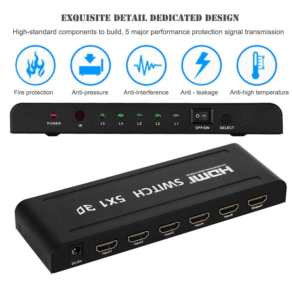 3D 1080p 5 в 1 HDMI совместимый переключатель аудио видео экстрактор конвертер портовый