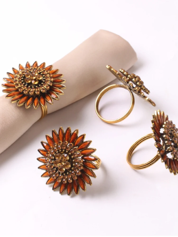 

6 pcs Korean style Coffee Color Flower Metal Napkin Ring For Wedding Good Quality Table Decoration Napkin Holder