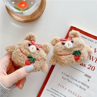 case for apple airpods 1 2 cute winter plush teddy dog bluetooth headset cover for airpods 3 earphone protective anti drop case