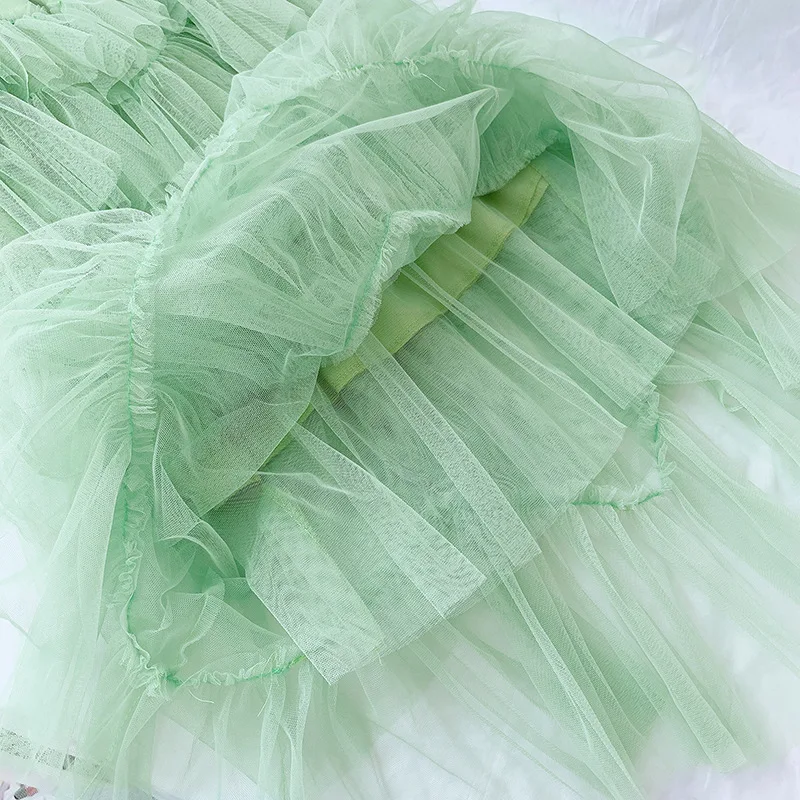 

Fall Winter Long Skirts New Pure Mesh Patchwork Cake Skirt Sweet Women Skirt High Waist 5 Layers Skirt Casual Tulle Fairy Skirts