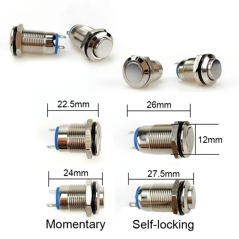 12 мм металлический кнопочный переключатель мгновенный короткий стиль
