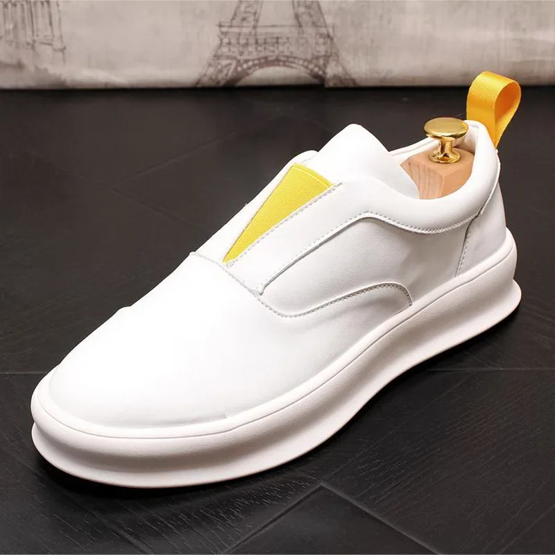 

Concise Mens White Casual Comfort Shoes Fashion Slip On Elastic Band Trending Leisure Platform Street Skateboard Zapatos ERRFC