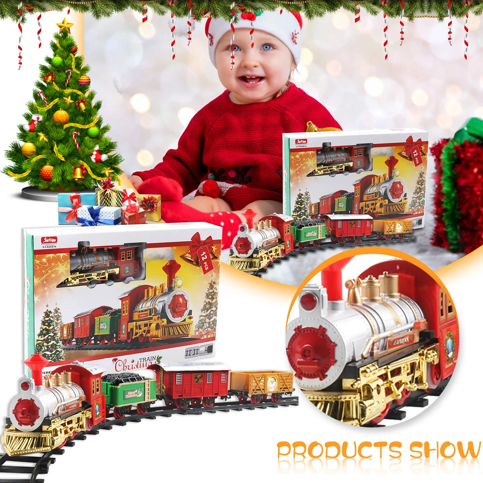

Christmas Electric Train Toys Railway Toy Cars Racing Track With Music Santa Claus Christmas Tree Decoration Train Model Toys