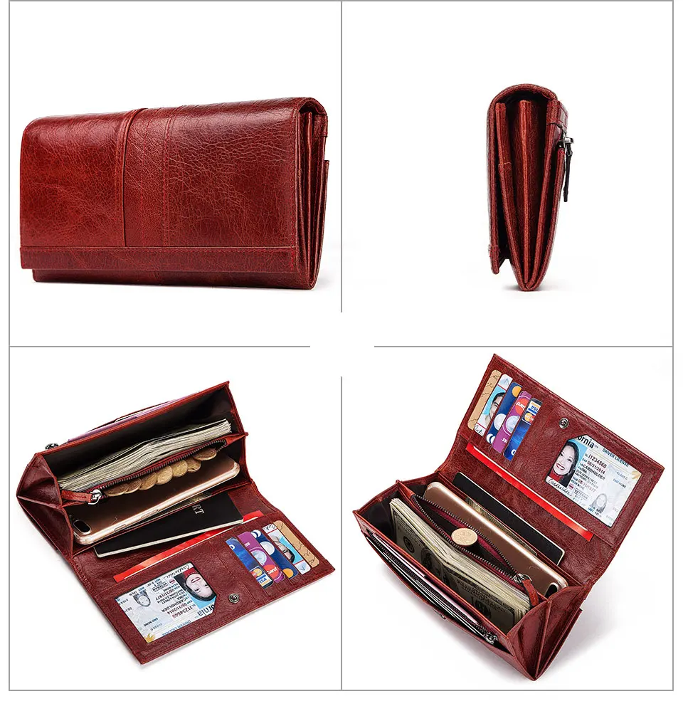 

Rfid Long Wallet Women Genuine Leather Female Designer Purse Luxury ID Credit Card Holder Cell Phone Coin Pocket Money Bag
