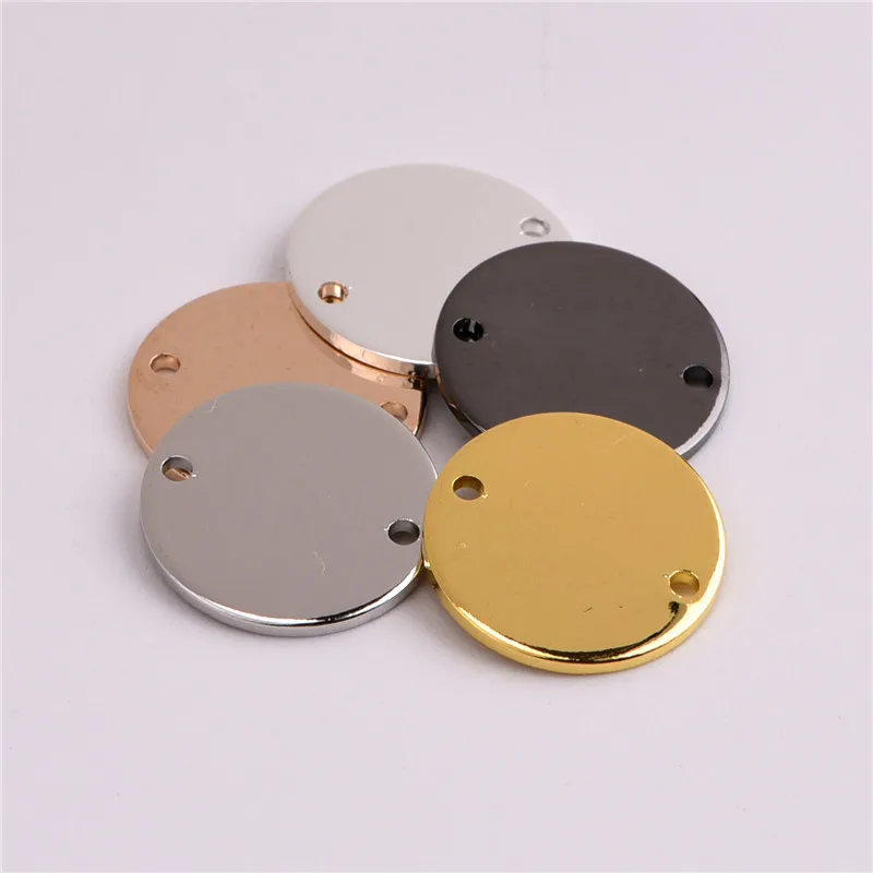 

20 pieces / 14 * 1mm copper double hole glossy disc necklace pendant round blank ornament for jewelry