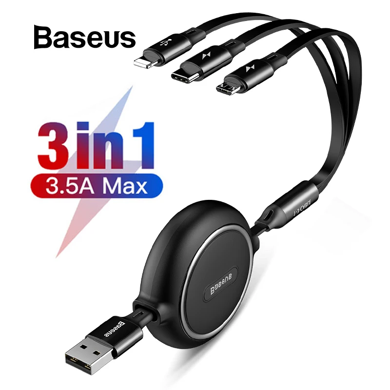 Baseus 3 in 1 USB Cable for iPhone X Xs Max XR USB Type C for Samsung S10 Multi Charge Cable for iPhone Type C Micro USB Cable