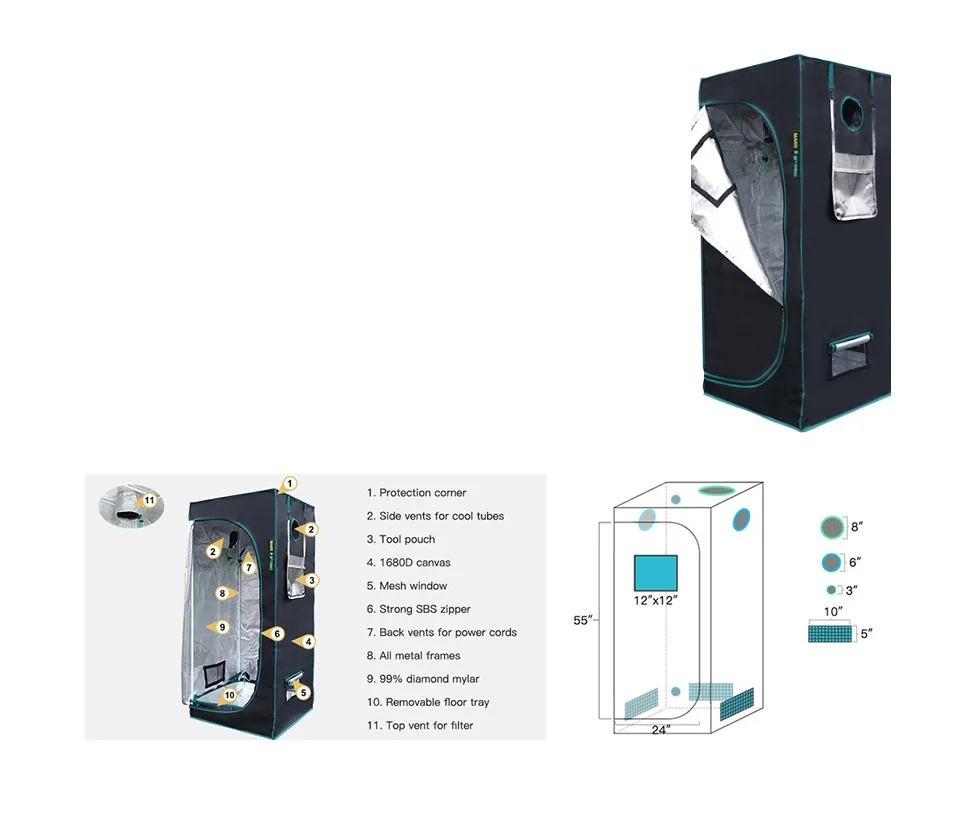 MarsHydro 1680D 70x70x160cm Grow Tent Diamond светоотражающий майлар, Крытый Гидропоника, шатер для выращивания(27 ''x 27'' x 63 ''