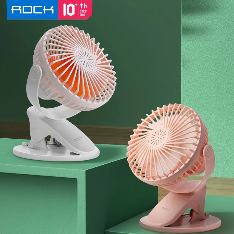 

Rock Mini Desktop Fan Low Noise 3 Gear Wind Speed 1200mAh USB Charging Stroller Fan Air Purifies Air Cooling Fan For Office