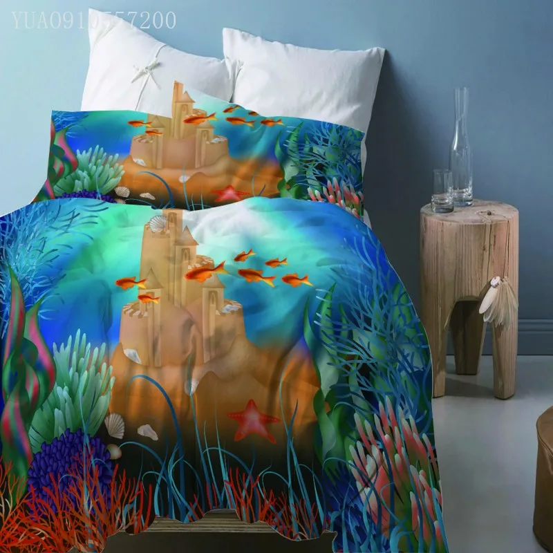 

Cartoon Children Bedding Set Marine Life Duvet Cover Fish Printed Bed Cover 2/3pcs Single Queen King Size Quilt Cover Free Ship