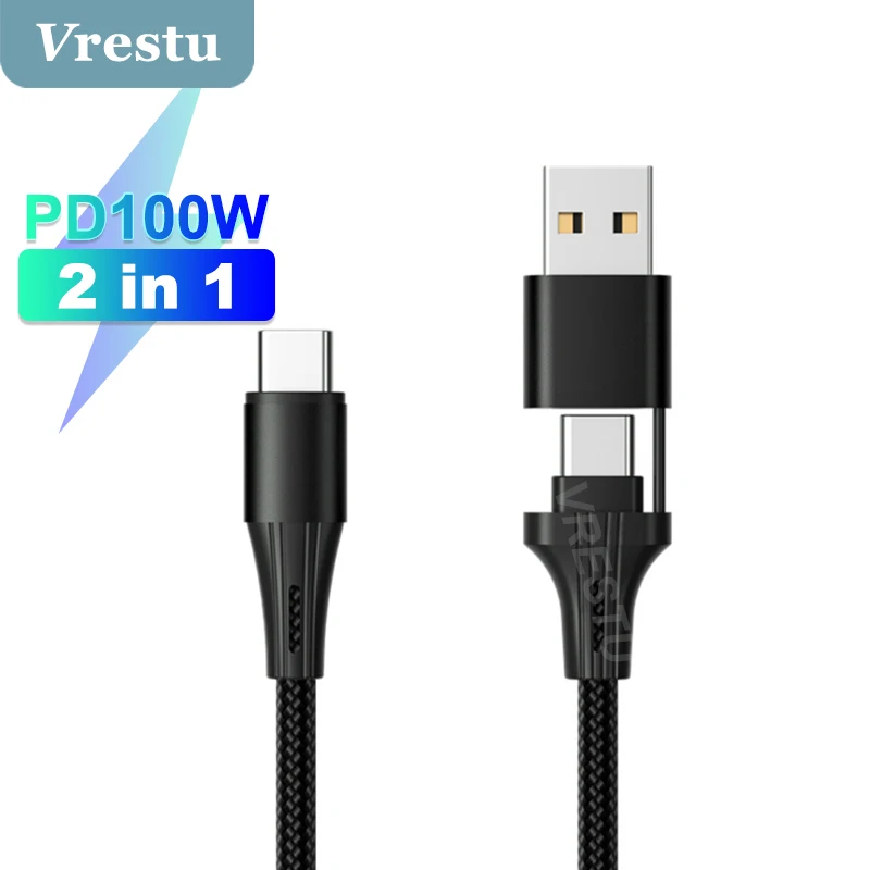 

2 in 1 USB Type C Cable USB C to USB C 3A PD 60W Fast Charging QC 3.0 Quick Charger Phone Date Cord for Laptop Macbook iPad Pro