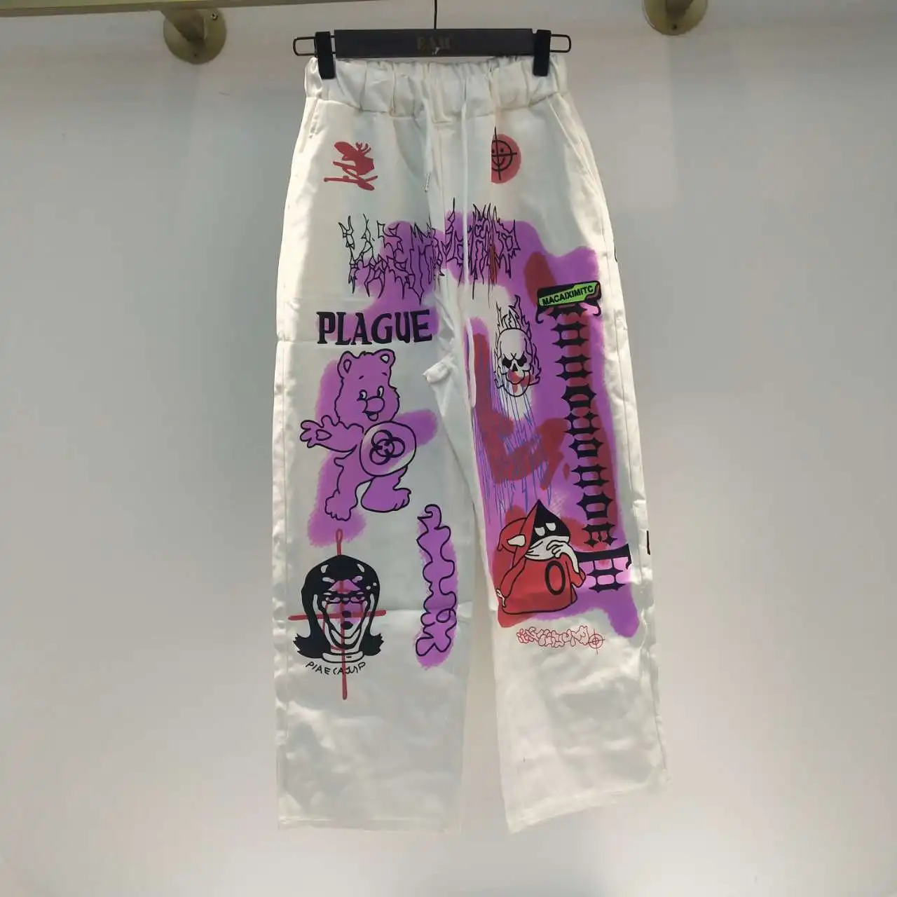 

SHENGPALAE Graffiti Cartoon Print Trousers Women's Spring 2021 New Loose Wide Leg Streetwear Drawstring Hip Hop Pants Tide 5B681