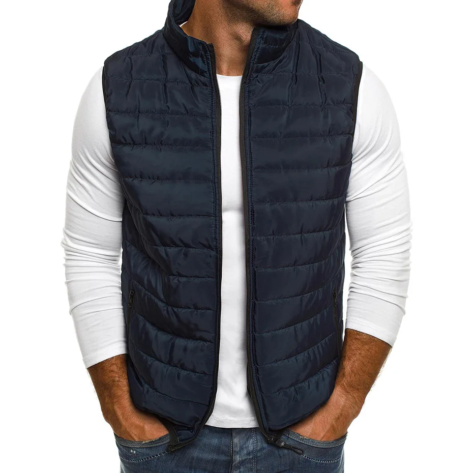 

Mens Jacket Sleeveless Vest Winter Fashion Male Cotton-Padded Vest Coats Men Stand Collar Thicken Waistcoats Clothing