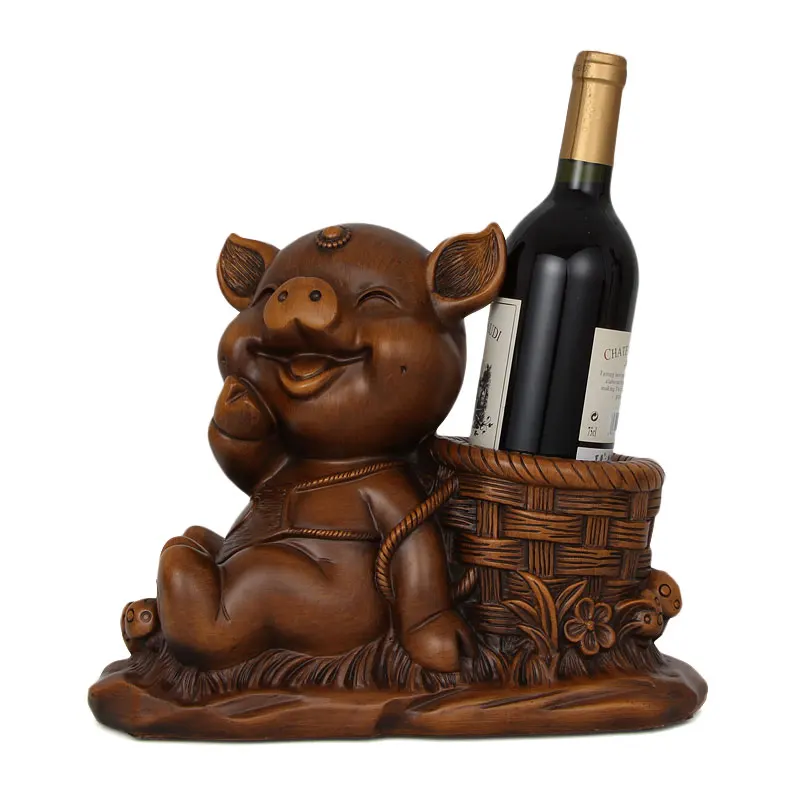 Картинка под знаком свиньи в стиле мультфильма Красная винная полка Декор для американского сада Домашнее убранство Шкаф для хранения бутылок и карандашей.