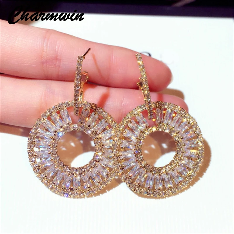 

New Korean Rhinestone Dangle Earrings For Women Exaggerated Crystal Big Circle Earrings Fashion Jewelry Female