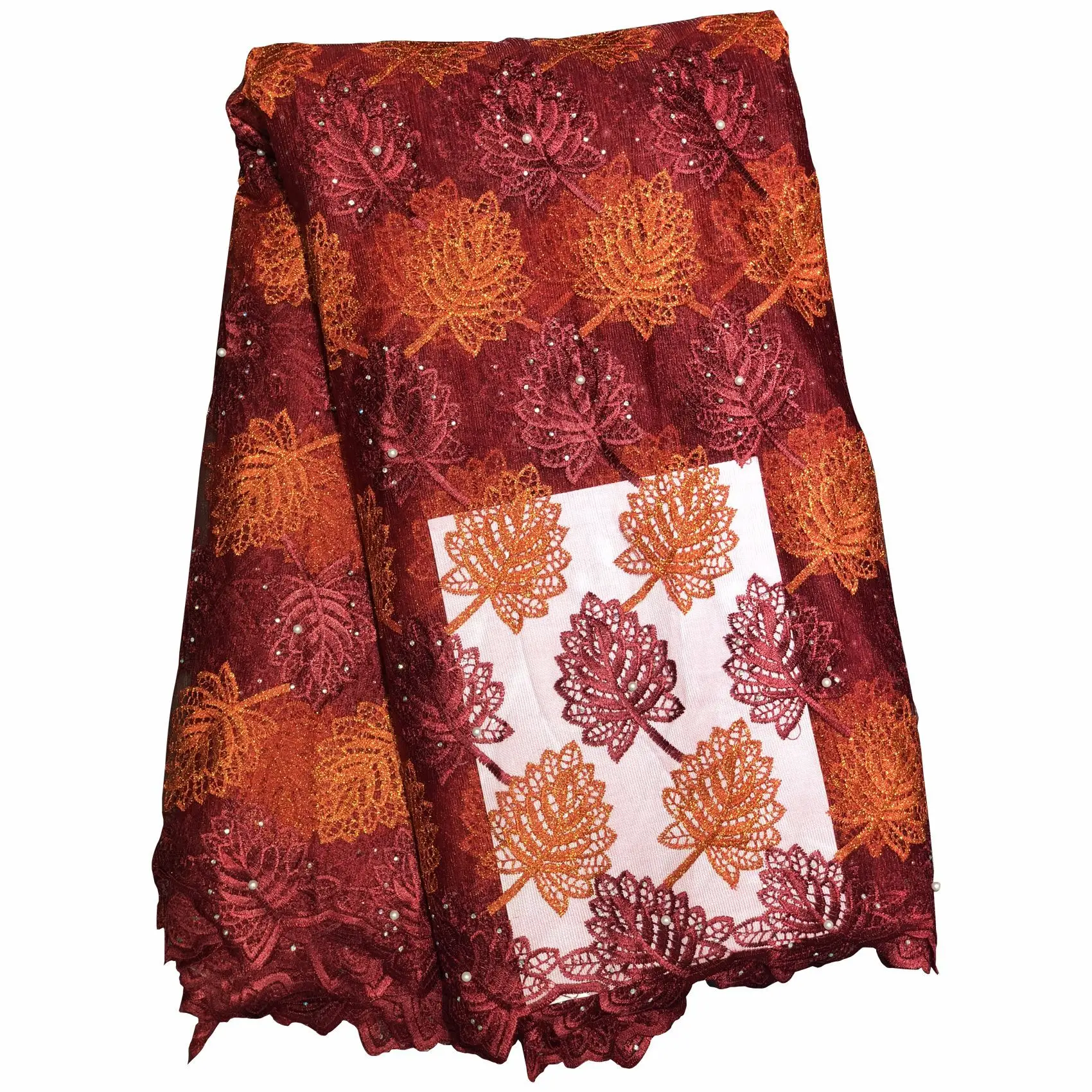 Высококачественная кружевная ткань с африканскими листьями французская