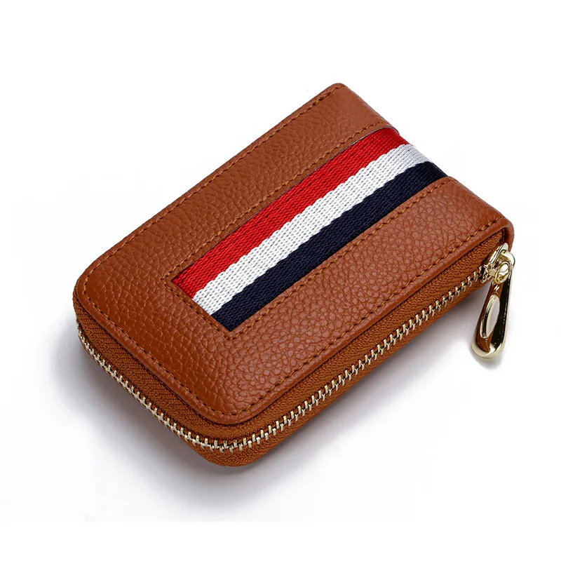 genuine leather card holder female male wallet for cards business credit card case patchwork id cardholder unisex zip purse rfid free global shipping