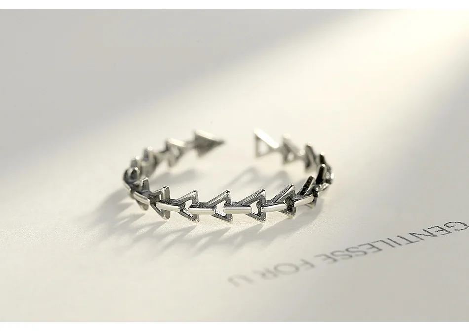 CZCITY Genuine 925 Silver Sterling Vintage Stackable Hollow Arrow Rings Carving 925 Link Arrow Open Rings Men Women Punk Jewelry