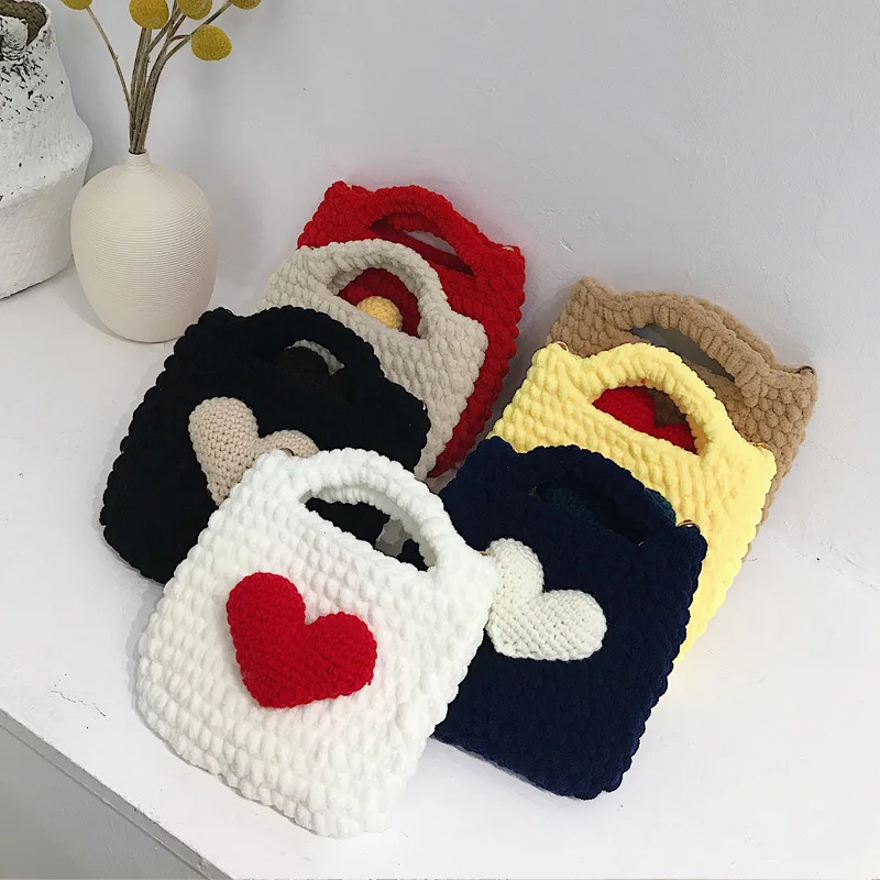 

Plush Bag Hand-Woven Love Woolen Yarn Bag Women 'S Bag 2021 purses