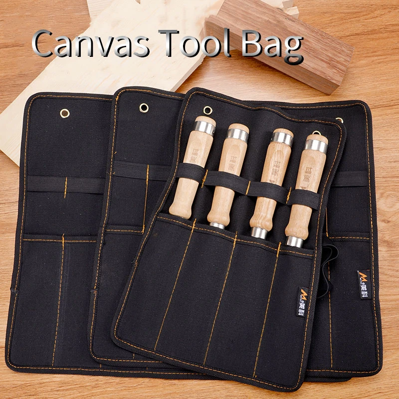 

Chisel Hand Drill Line Saw Storage Tool Bag Thicken High Strength Canvas Woodworking Multifunctional Portable 15 pocket Tool Bag
