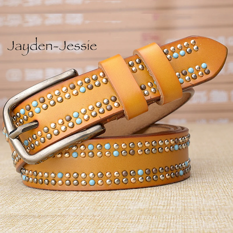 Новый цветной кожаный женский ремень ручной работы с цветными заклепками модный