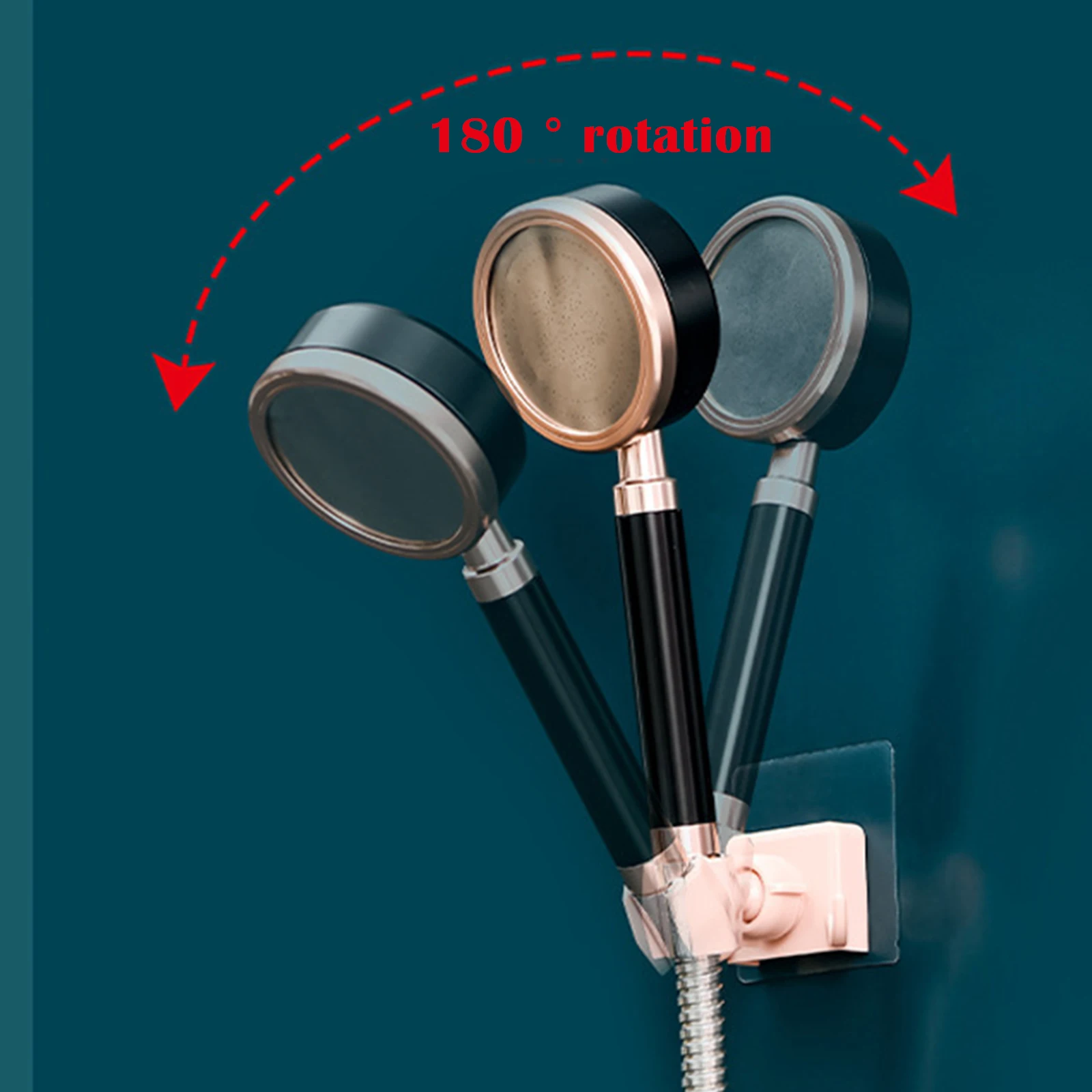 

Punch-free Adhesive Shower Bracket 180 Degree Adjustable Shower Holder with Hooks for Bathroom HANW88