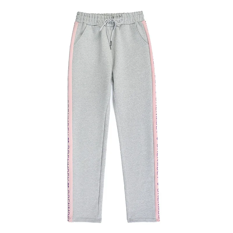 

Women Cotton Baggy Sweatpants Pockets Joggers Side Stripe Pants Elastic High Waist Workout Sports Running Trousers Streetwear