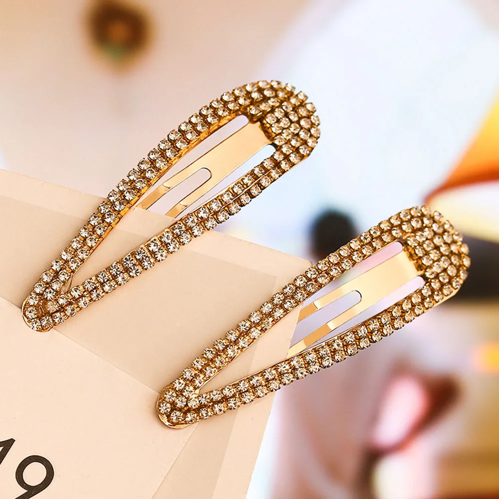Golden Metal Hairpin Diamond Drip Fashion Concise Geometry Rhinestone Hair Clips for Women Girls with Crystal Rhinestone images - 6