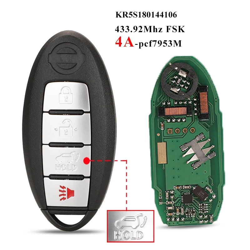 

CN027089, вторичный рынок, 4 кнопки, умная лампа для Nissan Rogue X-Trail 2014-2016 с чипом 433 МГц PCF7953M S180144106