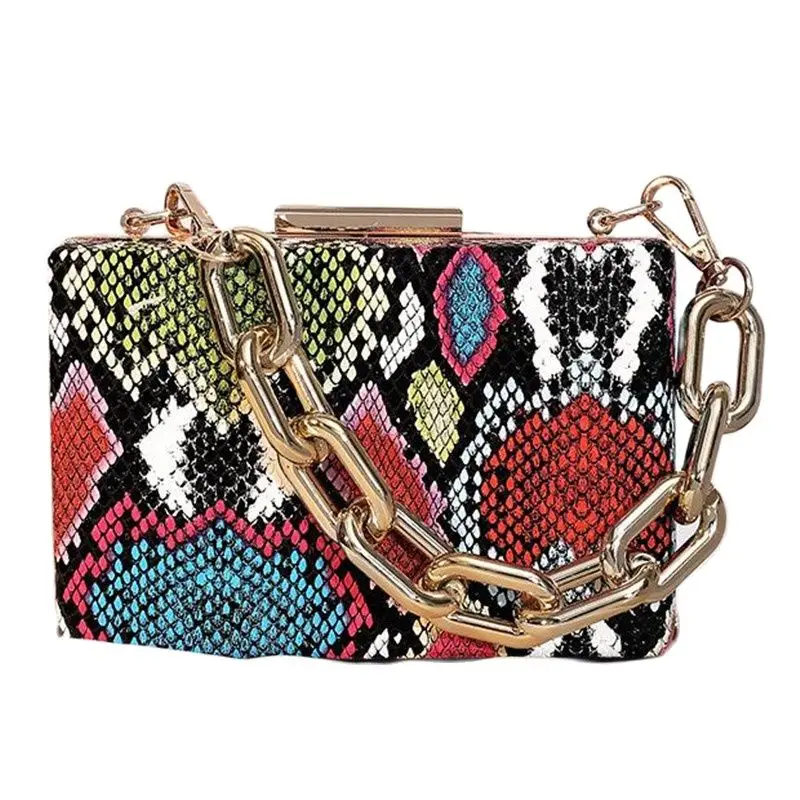 

2022 New Women Snake Skin Leather Evening Clutch Patchwork Chain Shoulder Bags Wedding Purse Drop Shipping