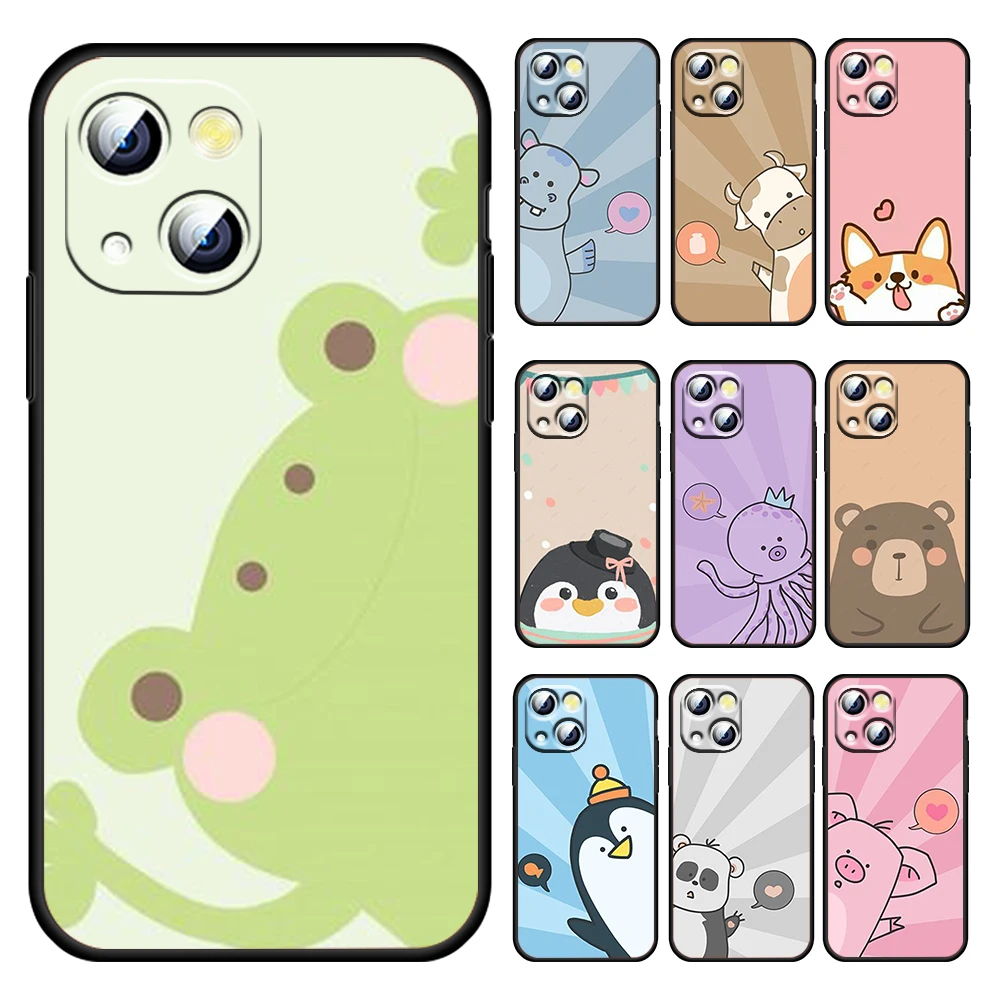 

Cartoon cute big head animal For Apple iPhone 13 12 11 Pro mini XS MAX XR X 7 8 6 5S Plus Silicone Soft Black Phone Case