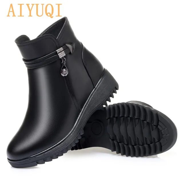Women's Winter Shoes Boots Thick Wool Large Size 41 42 43 Women Short Boots Genuine Leather Non-slip Wedges Women's Snow Boots 4