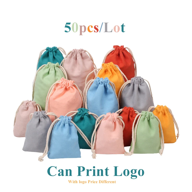 50Pcs/Lot Colorful Cotton Canvas Bags Candy Color Sachet Natural Soap Packaging Pouch Jewellry Pocket Can Personalized Logo