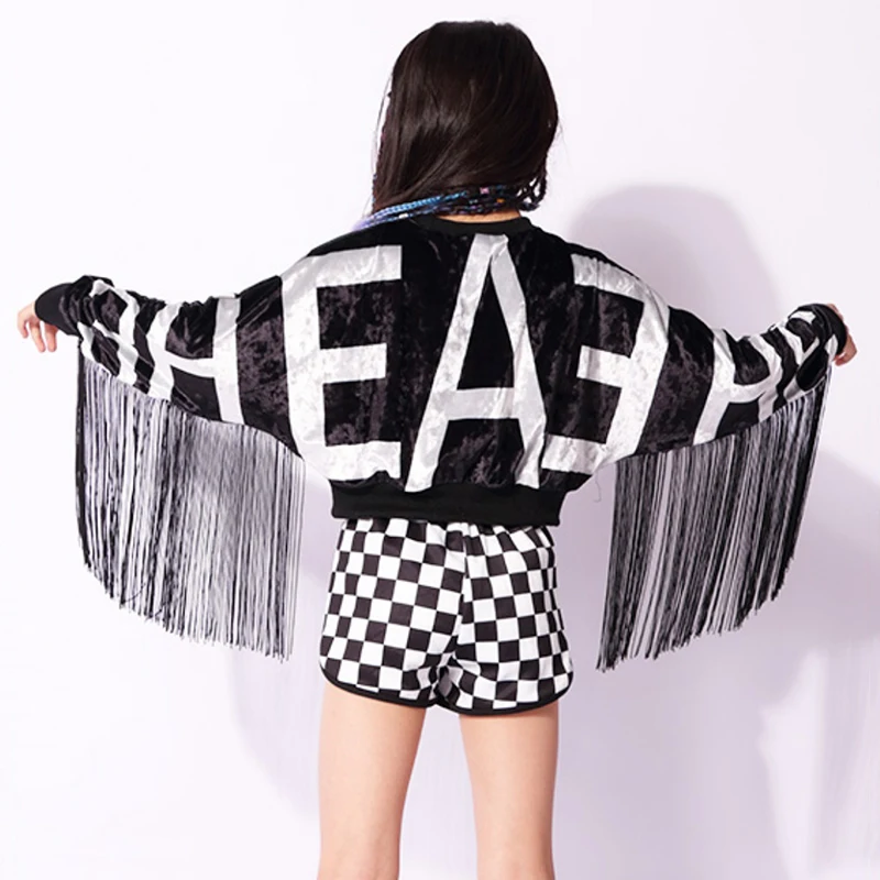 Popular Girls Stage Costume Jazz Tassel Dancing Outfits Children Hip Hop Set Mosaic Kid Street Dance Performance Clothing |