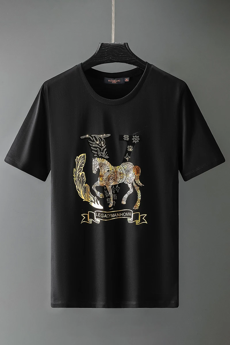 

Fashion Rhinestone Casual T-Shirt Men Shorts Sleeve O-neck Tops Tees 2021 Summer Luxury Streetwear T Shirt Men Clothes Brand 4xl