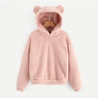 winter teddy hoodie women lovely with bears ears solid pullovers sweatshirt casual kawaii campus sweatshirts fashion tops 2020