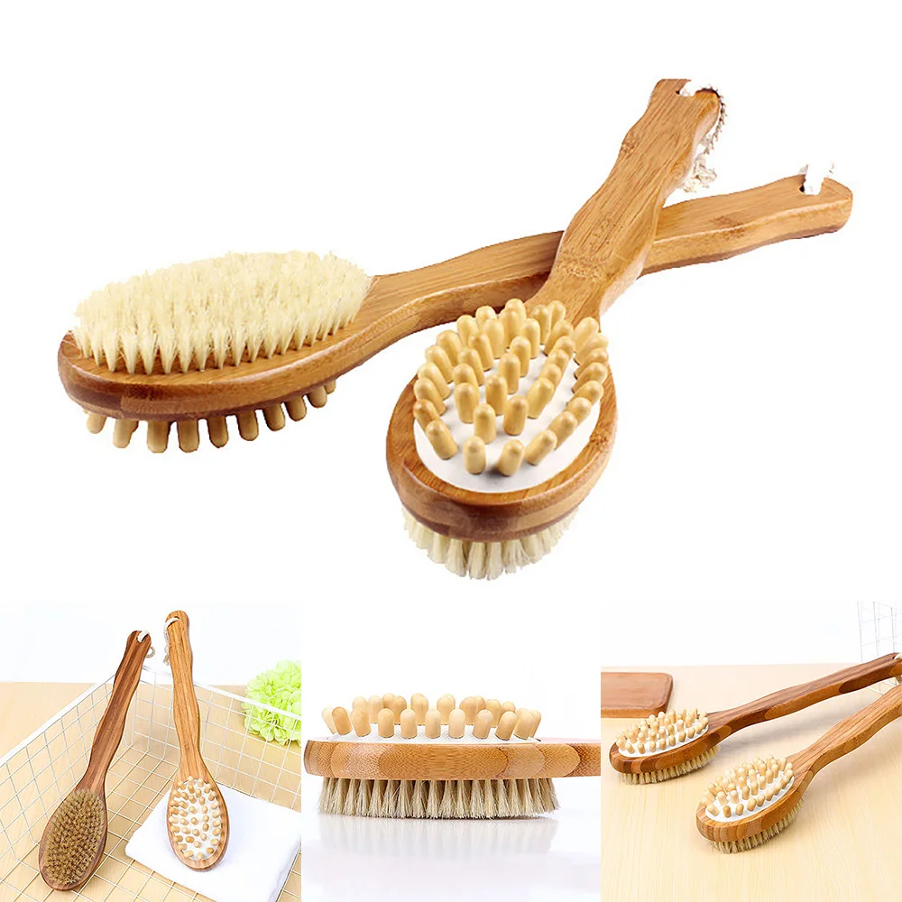 

Durable Bristle Body bath Brush Back Scrubber long Handle natural wooden shower loofah
