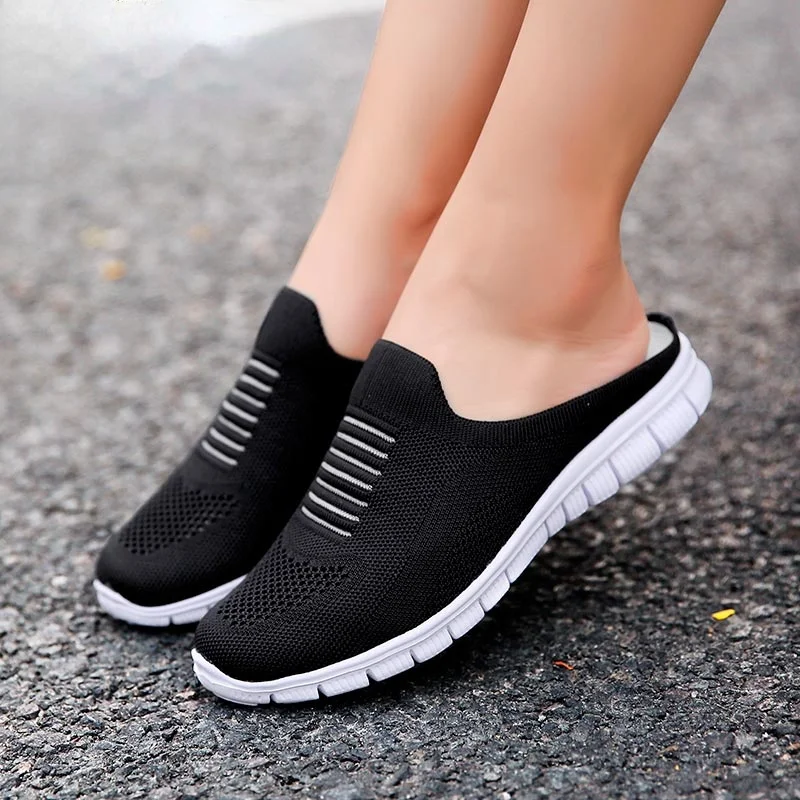 

Women Mules 2021 Casual Half Slippers Breathable Light Outdoor Flats Zapatos De Mujer Plus Size Quality Shoes for Woman Female