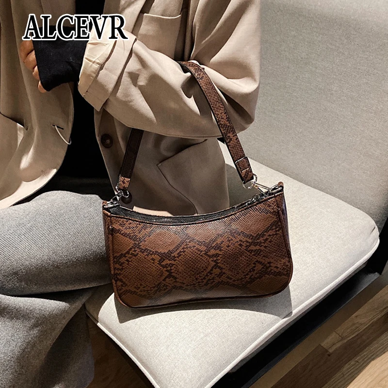 ALCEVR Serpentine PU Leather Small Messenger Bag Women Shoulder Bags Fashion Ladies Baguette Casual All-match Purse | Багаж и сумки